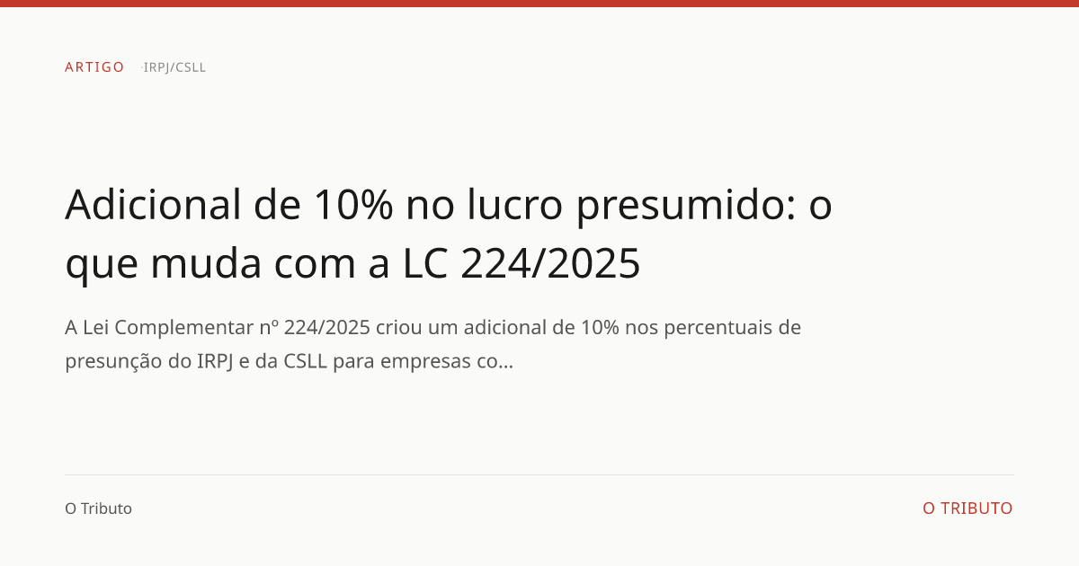 Adicional de 10% no lucro presumido: o que muda com a LC 224/2025 | O ...